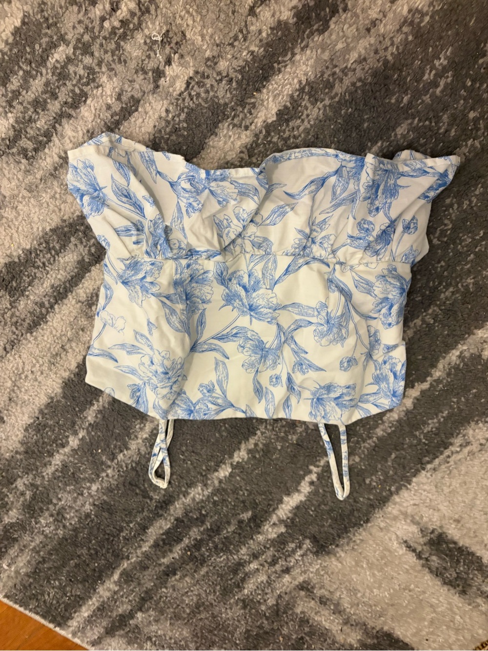 a new day White Strapless Crop Top with Blue Floral Print
